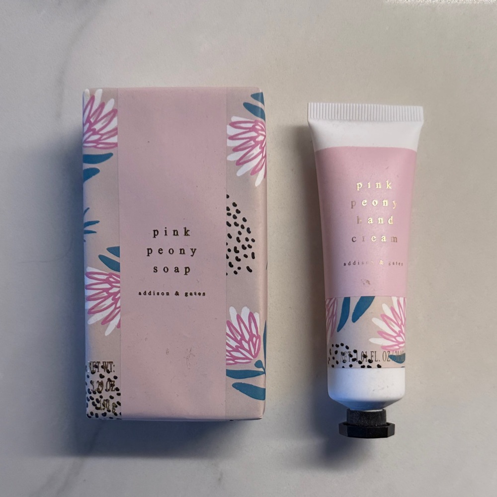 Floral Pink Peony Soap and Hand Cream Set